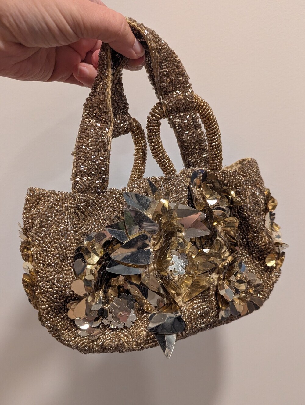 Beaded Gold Floral Sequin Mini Handbag